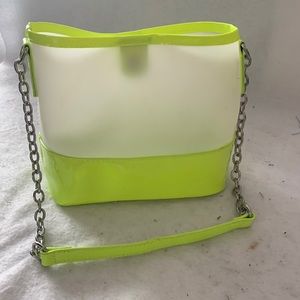 Clear vinyl neon lime green shoulder chain strap purse y2k